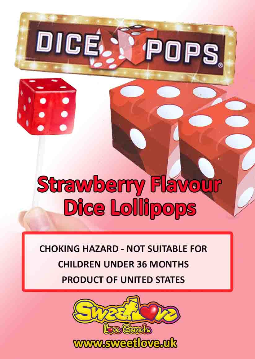 Vending label for Dice Pops.